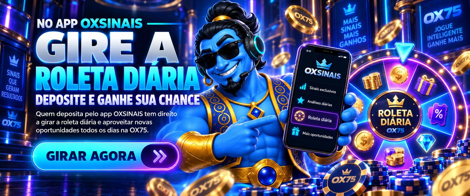 No app OXSINAIS: gire a roleta diária